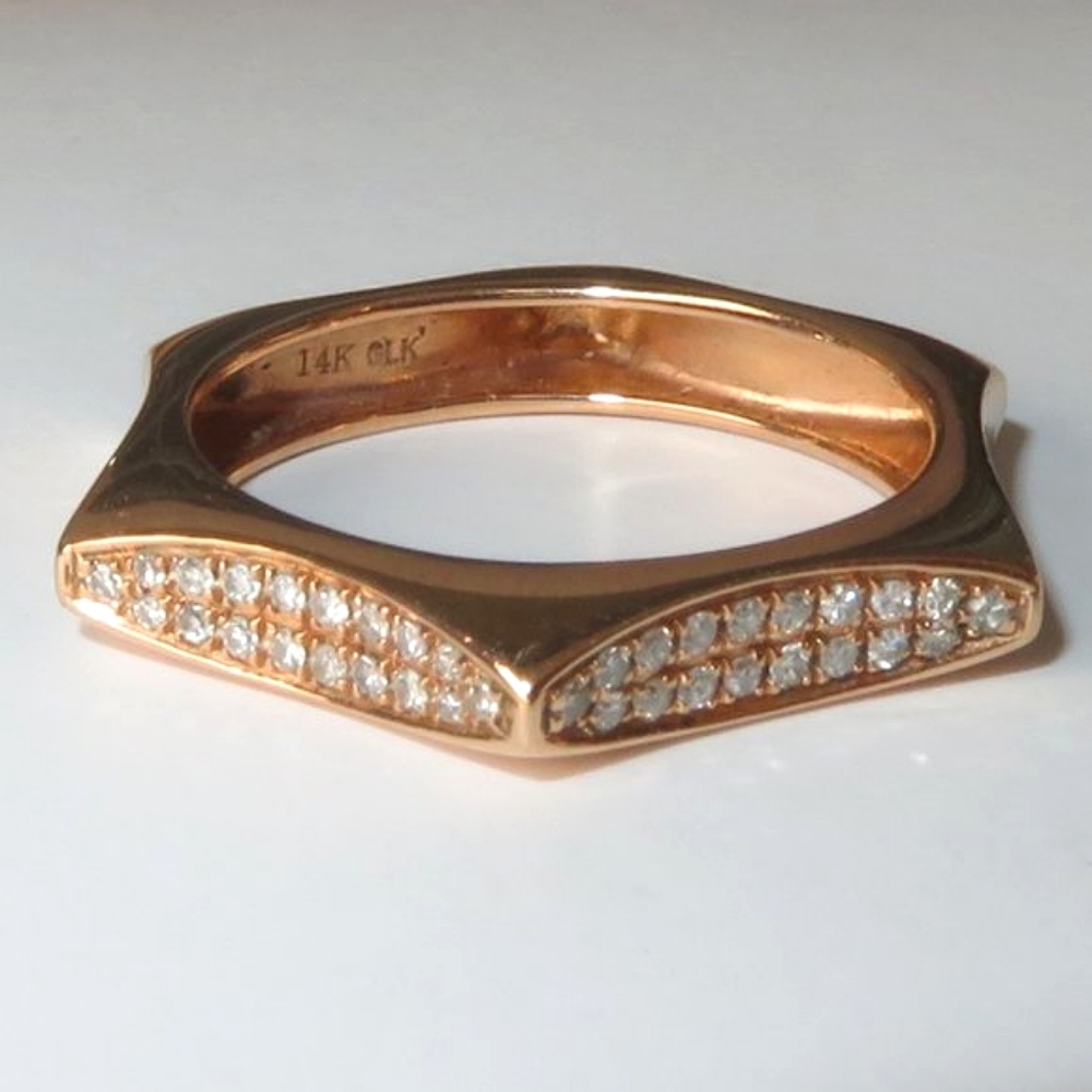 Solid 14K Rose Gold Diamonds Hexagon Ring
